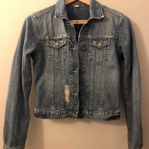 Distressed American Eagle Jean Jacket w/Bead Accents